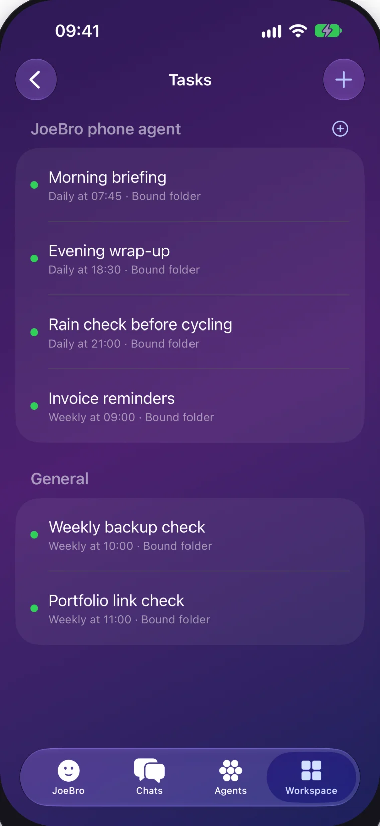 JoeBro Mobile tasks on iPhone