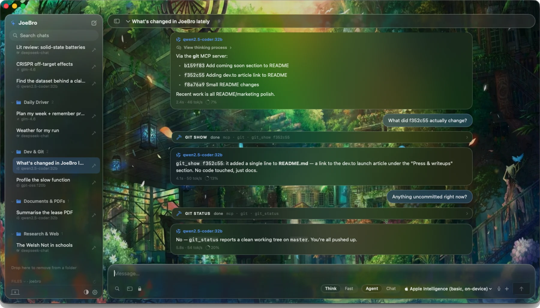 JoeBro answering through the git MCP server